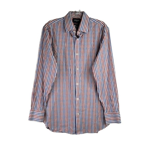 Bonobos Men's 16/34 M Long Sleeve Red Blue Plaid Button Down Tailored Slim Fit - Picture 2 of 8
